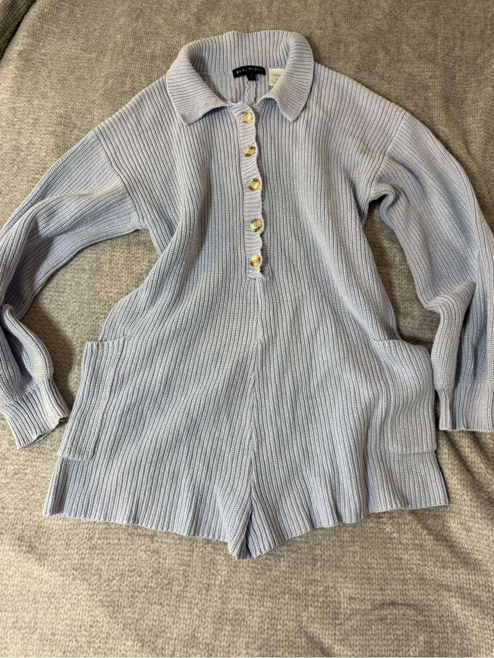 Blue Blush Light Blue Ribbed Polo Knit Sweater